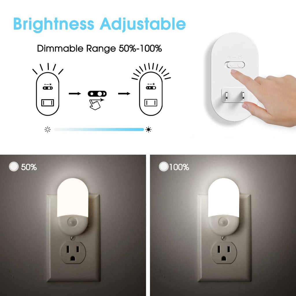 L LOHAS LED Night Lights Plug into Wall, [2 Pack] LED Dimmable Night Light with Light Sensors, 30/60LM Adjustable Brightness Nightlights, Soft White 3000K Automatic Night Light for Kid, Hallway