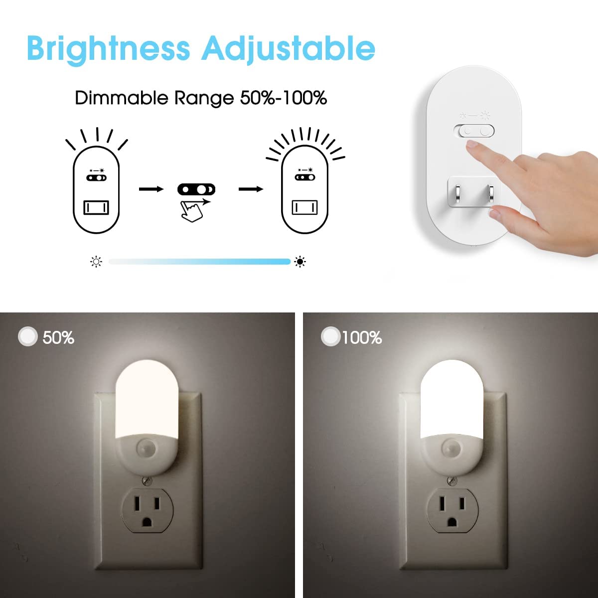 L LOHAS LED Night Lights Plug into Wall, [2 Pack] LED Dimmable Night Light with Light Sensors, 30/60LM Adjustable Brightness Nightlights, Soft White 3000K Automatic Night Light for Kid, Hallway