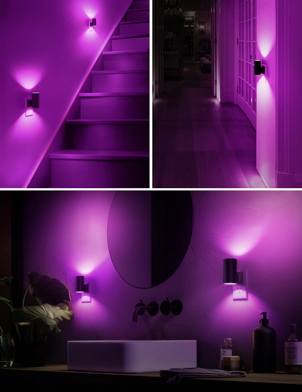 L LOHAS LED Night Light Plug in, Modern Night Lights Plug into Wall, Dusk to Dawn Sensor, Soft White 3000K, 0-100LM Adjustable Brightness, Dimmable Night Lights for Hallway Bedroom Stairway, 2 Pack