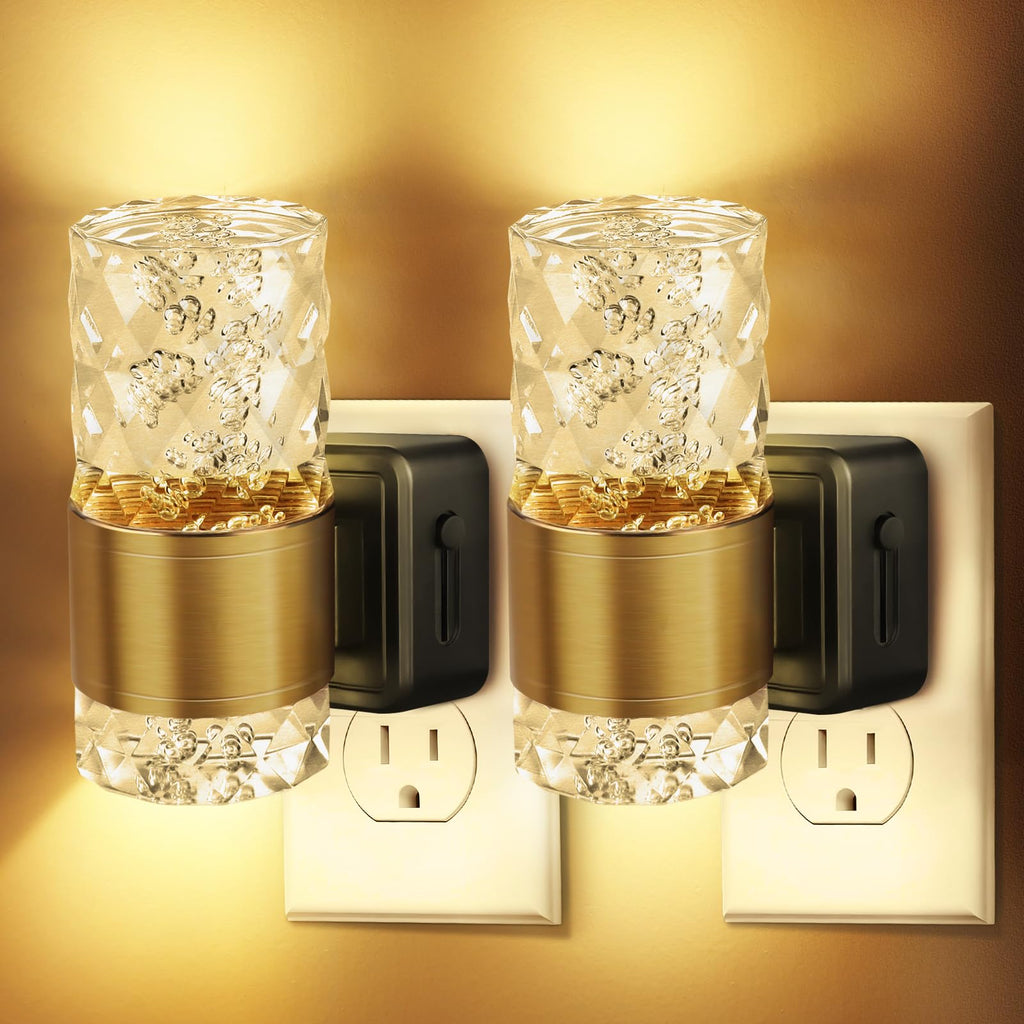 LED Night Lights Plug into Wall, Bubble Night Light with Dusk to Dawn Sensor 3000K 100LM Dimmable Nightlight for Bedroom, Bathroom, Hallway, Stairway, Nursery, Gold - 2 Pack