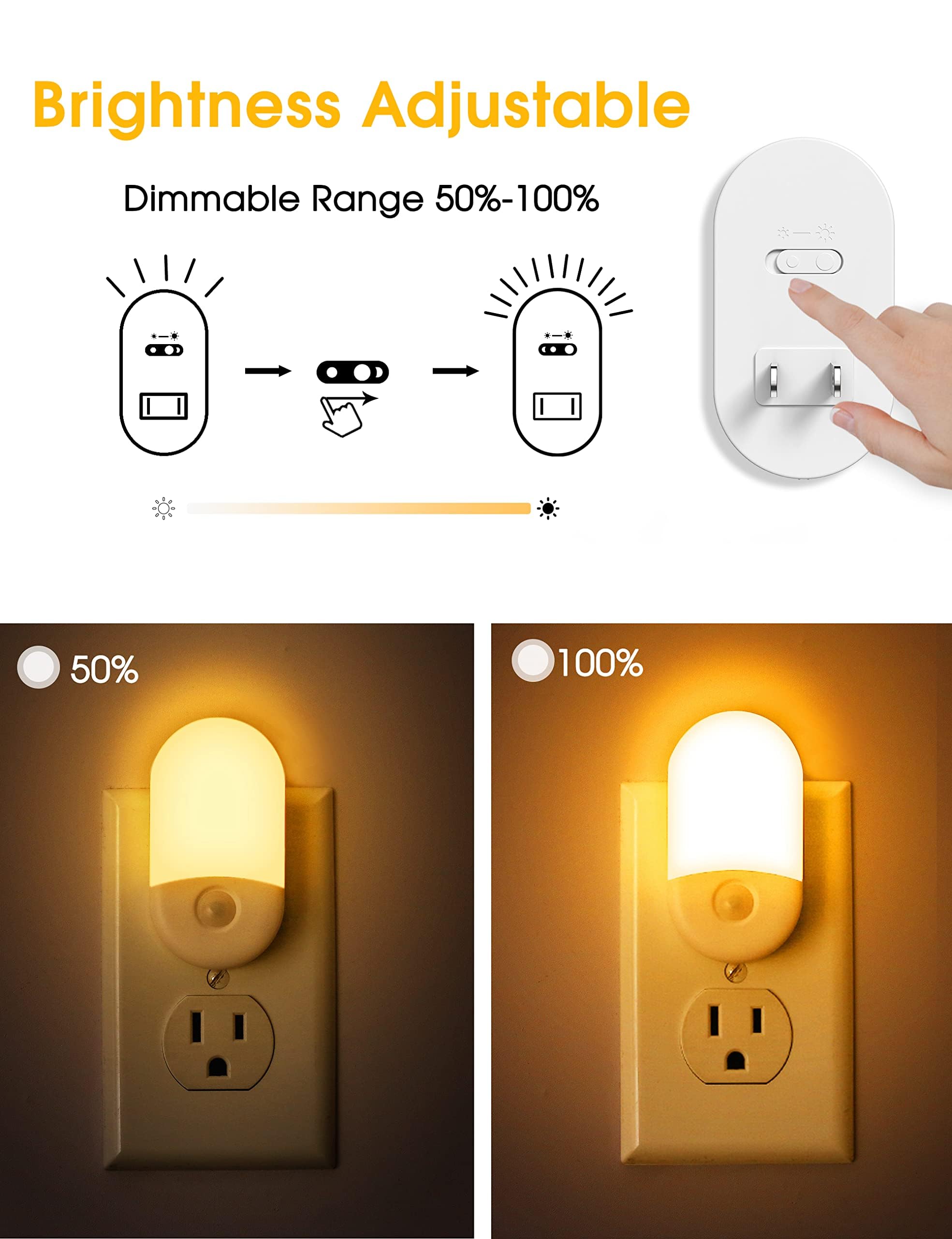 L LOHAS LED Night Lights Plug into Wall, [2 Pack] LED Dimmable Night Light with Light Sensors, 30/60LM Adjustable Brightness Nightlights, Soft White 3000K Automatic Night Light for Kid, Hallway