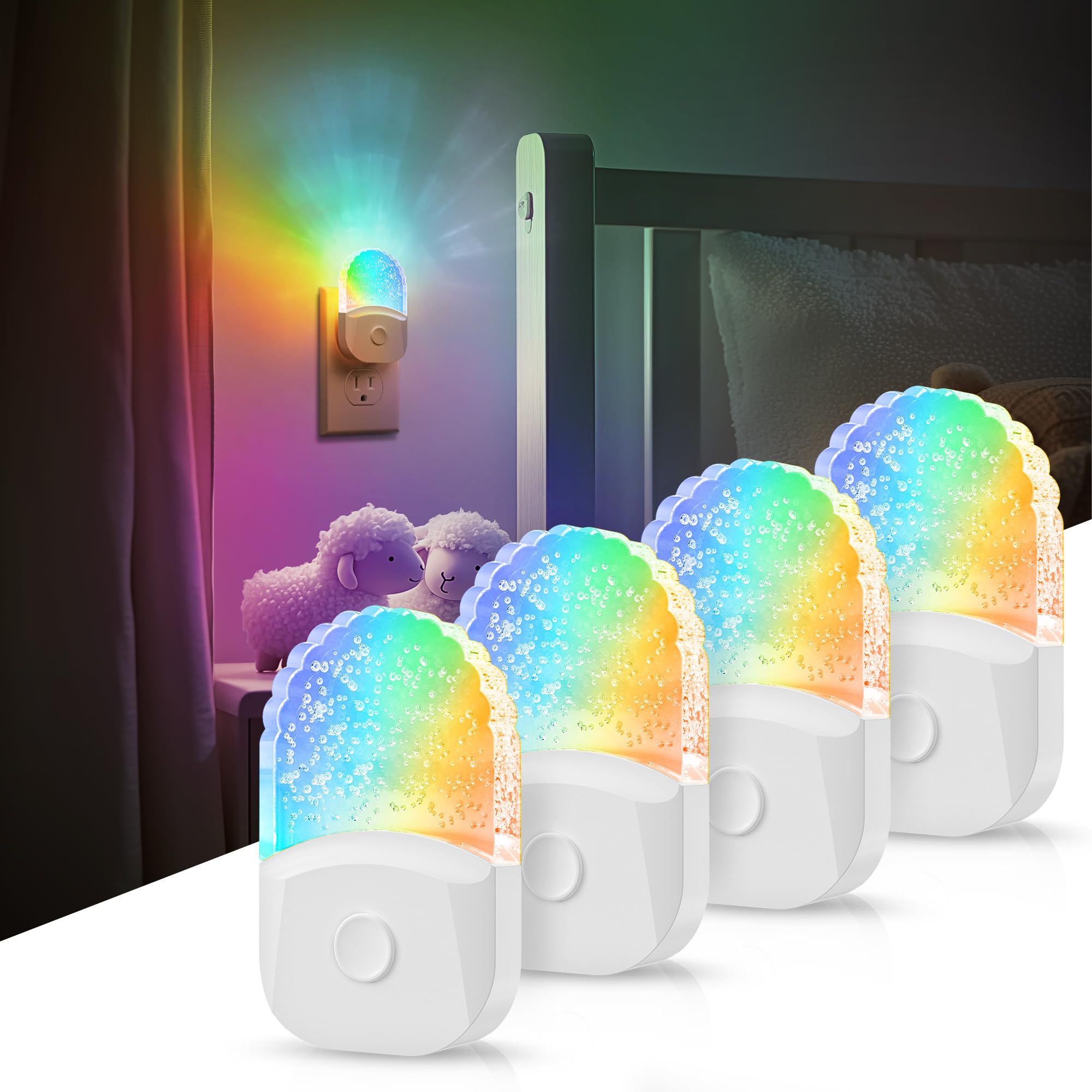 Night Lights Plug Into Wall [2 Pack], Color Changing Night Light for Kids, 8-Color RGB LED Nightlight with Dusk to Dawn Sensor for Bathroom Decor, Children Room, Gift