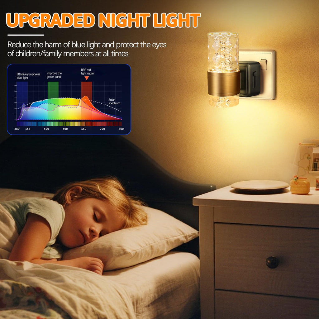 LED Night Lights Plug into Wall, Bubble Night Light with Dusk to Dawn Sensor 3000K 100LM Dimmable Nightlight for Bedroom, Bathroom, Hallway, Stairway, Nursery, Gold - 2 Pack