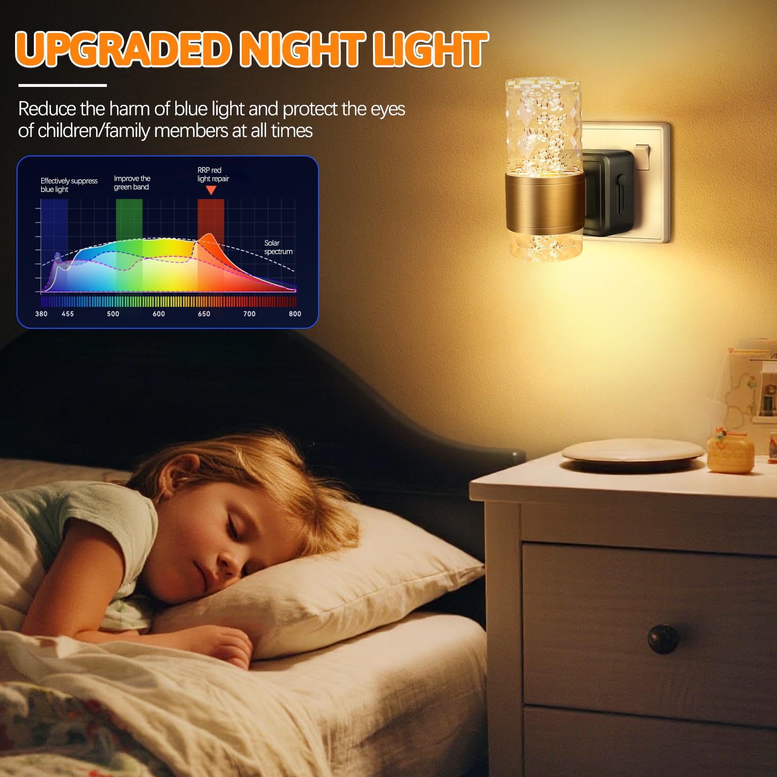 LED Night Lights Plug into Wall, Bubble Night Light with Dusk to Dawn Sensor 3000K 100LM Dimmable Nightlight for Bedroom, Bathroom, Hallway, Stairway, Nursery, Gold - 2 Pack