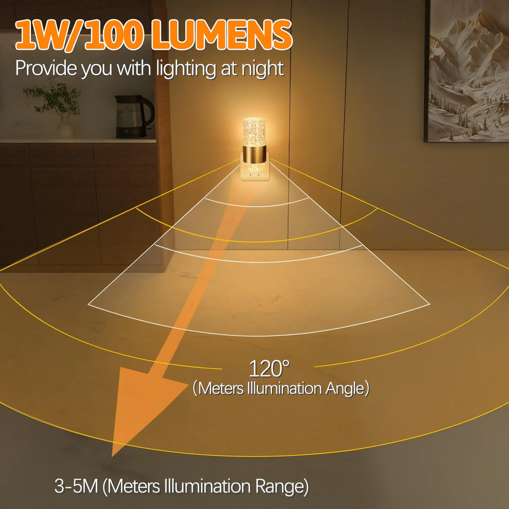 LED Night Lights Plug into Wall, Bubble Night Light with Dusk to Dawn Sensor 3000K 100LM Dimmable Nightlight for Bedroom, Bathroom, Hallway, Stairway, Nursery, Gold - 2 Pack