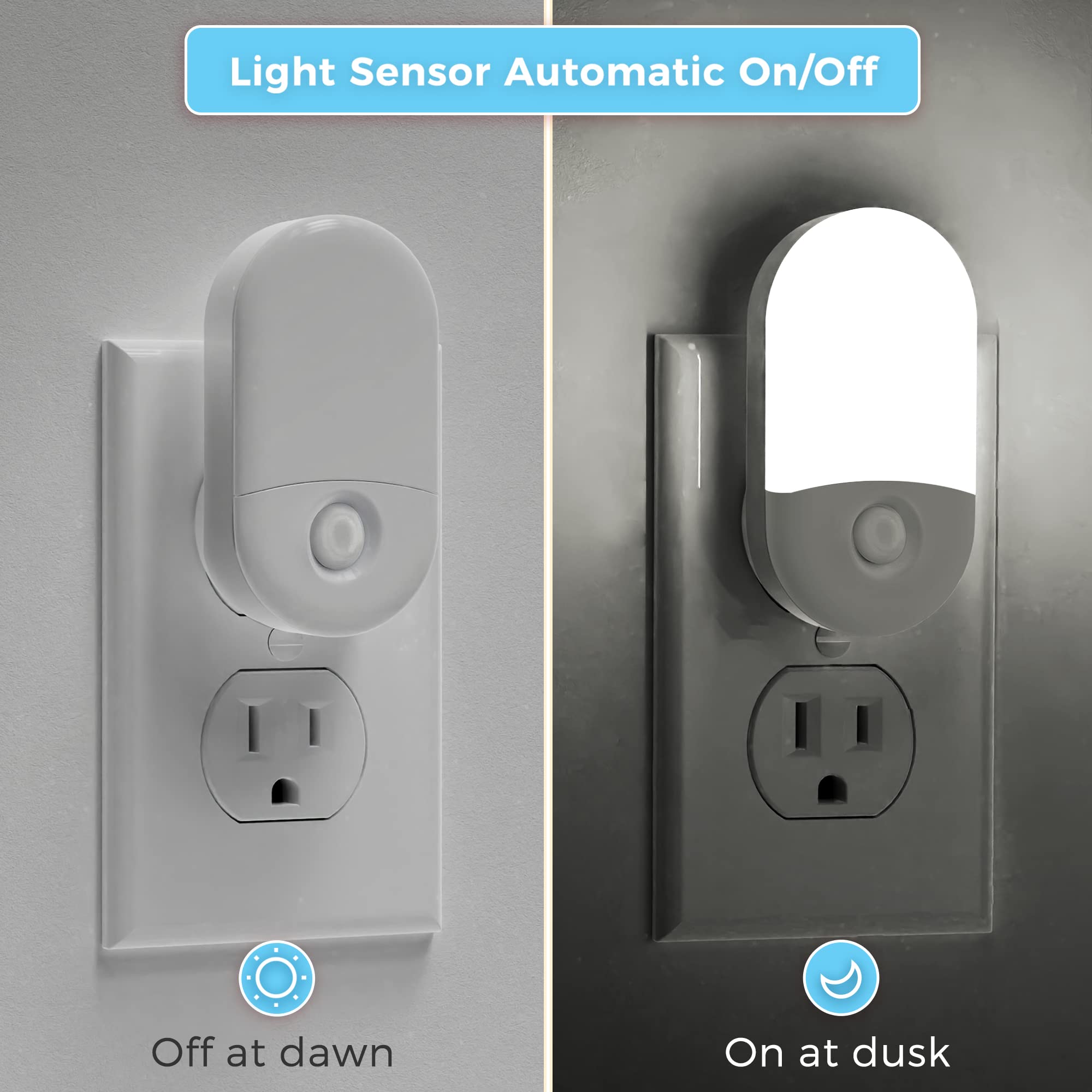 L LOHAS LED Night Lights Plug into Wall, [2 Pack] LED Dimmable Night Light with Light Sensors, 30/60LM Adjustable Brightness Nightlights, Soft White 3000K Automatic Night Light for Kid, Hallway