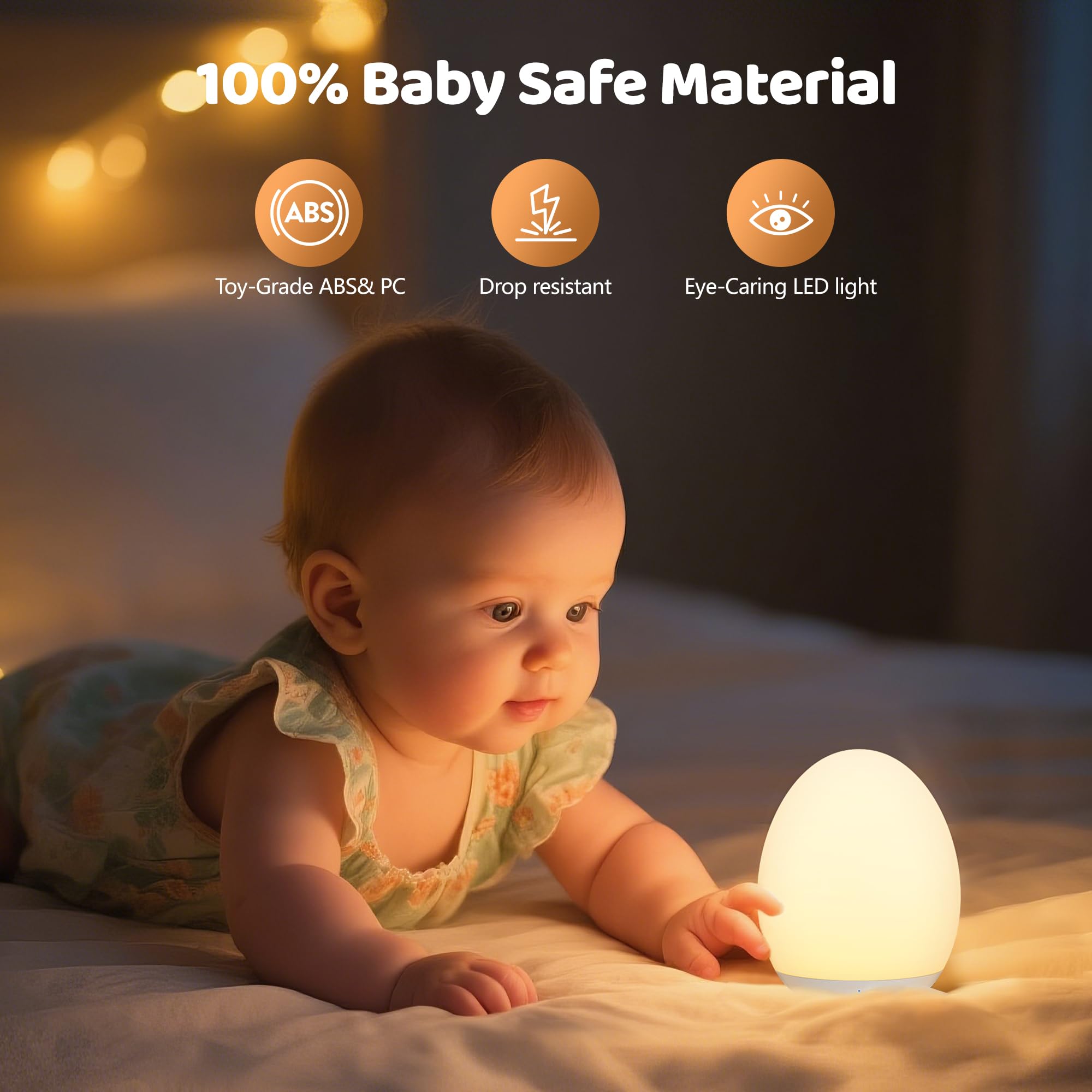 MediAcous Night Lights for Kids Room, Baby Night Light with 7 Colors Changing & Dimming Function, Rechargeable Kids Night Light with 1 Hour Timer & Touch Control, Up to 100H, Wood Grain