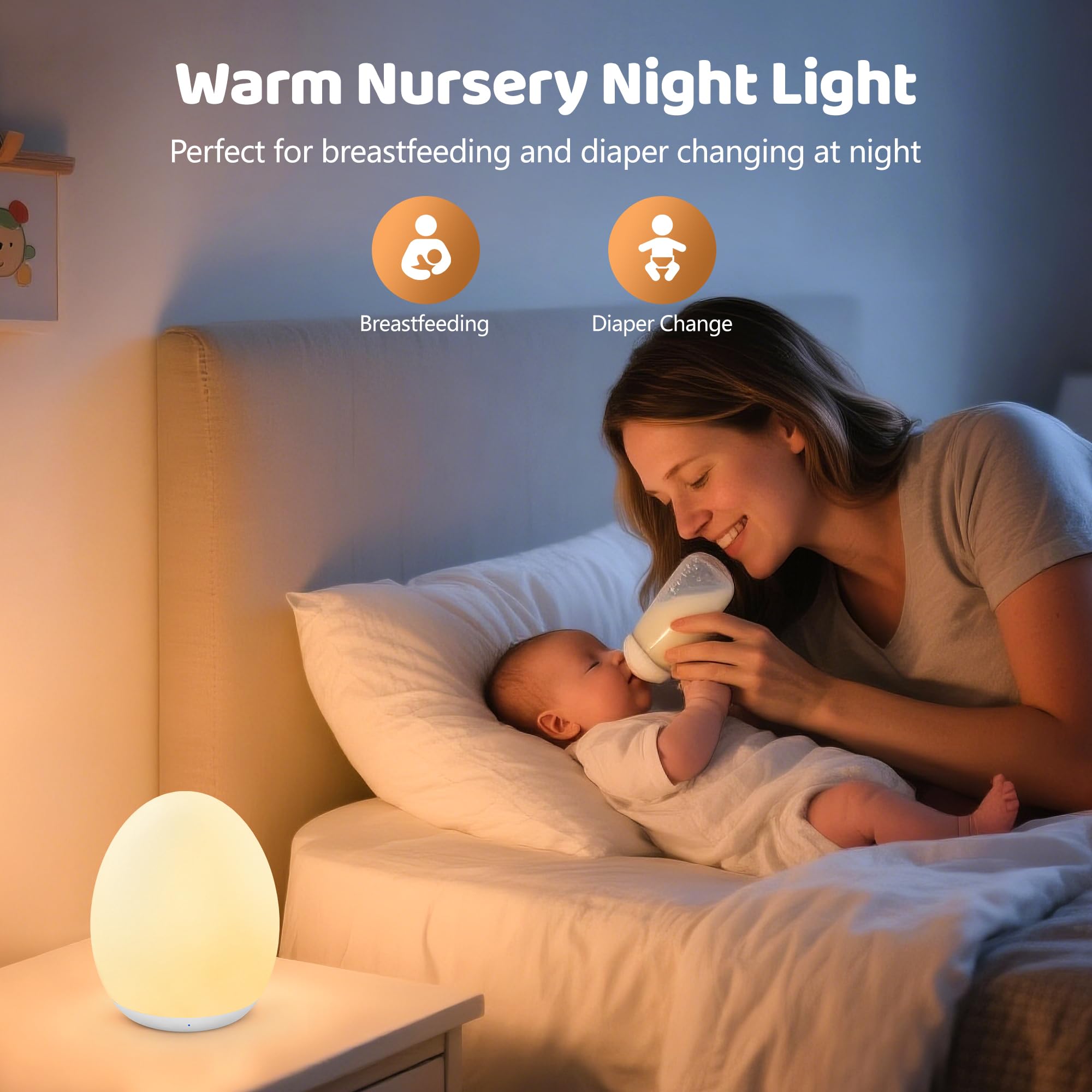 MediAcous Night Lights for Kids Room, Baby Night Light with 7 Colors Changing & Dimming Function, Rechargeable Kids Night Light with 1 Hour Timer & Touch Control, Up to 100H, Wood Grain