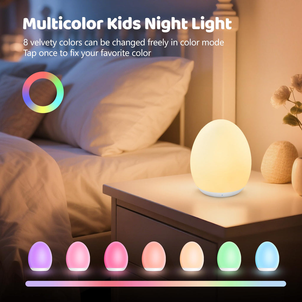 MediAcous Night Lights for Kids Room, Baby Night Light with 7 Colors Changing & Dimming Function, Rechargeable Kids Night Light with 1 Hour Timer & Touch Control, Up to 100H, Wood Grain