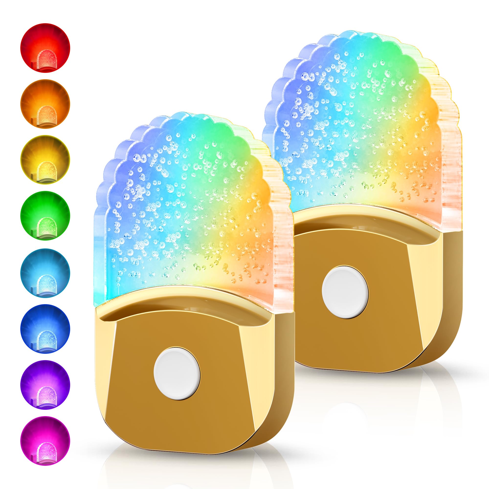Night Lights Plug Into Wall [2 Pack], Color Changing Night Light for Kids, 8-Color RGB LED Nightlight with Dusk to Dawn Sensor for Bathroom Decor, Children Room, Gift