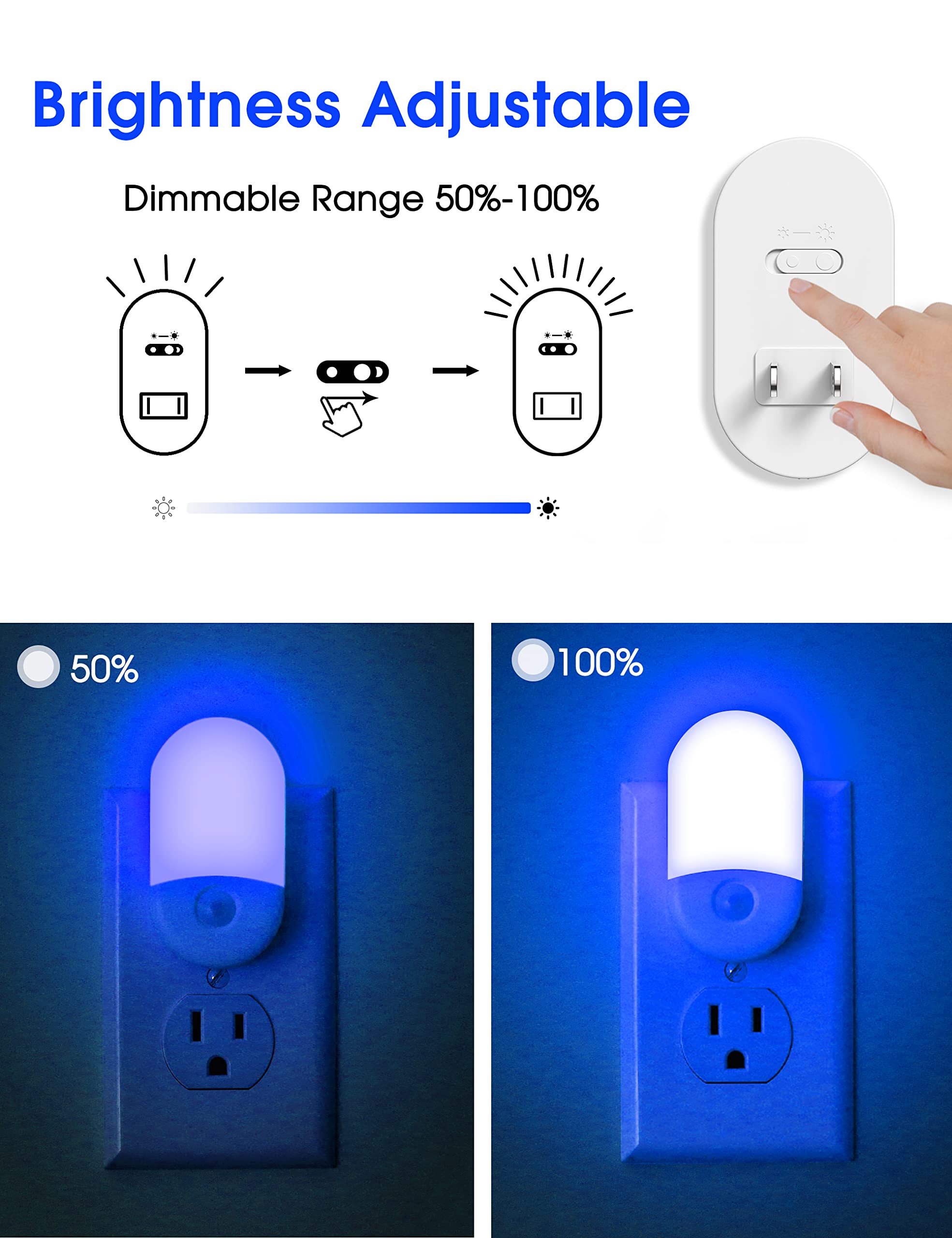 L LOHAS LED Night Lights Plug into Wall, [2 Pack] LED Dimmable Night Light with Light Sensors, 30/60LM Adjustable Brightness Nightlights, Soft White 3000K Automatic Night Light for Kid, Hallway